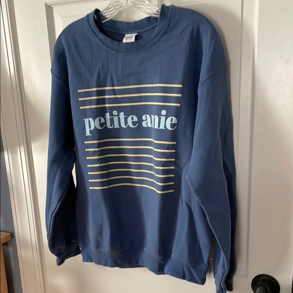 Petit Ami Blue Striped GIRLY sweatshirt 'GIRLFRIEND' French M (Suzanne inspired)